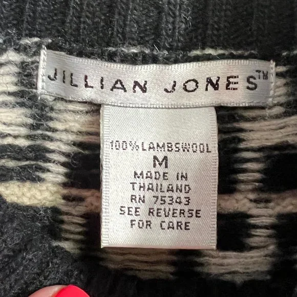 Black & Cream Houndstooth Lambswool Mock Neck Sweater – Size Medium - Picture 5 of 8